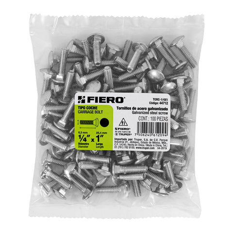 Bolsa con 100 tornillos 1/4' x 1' tipo coche, FIERO | TORC-1/4X1 | 44712