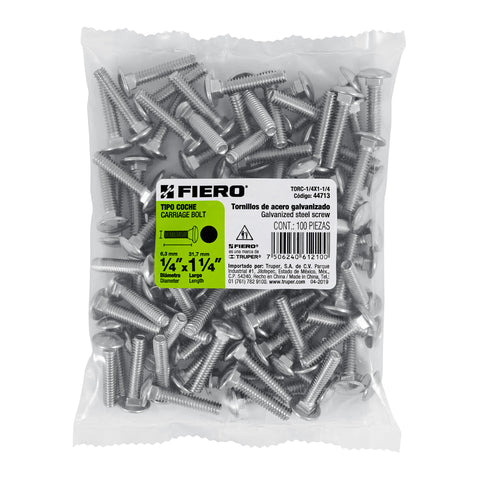 Bolsa con 100 tornillos 1/4' x 1-1/4' tipo coche, FIERO | TORC-1/4X1-1/4 | 44713