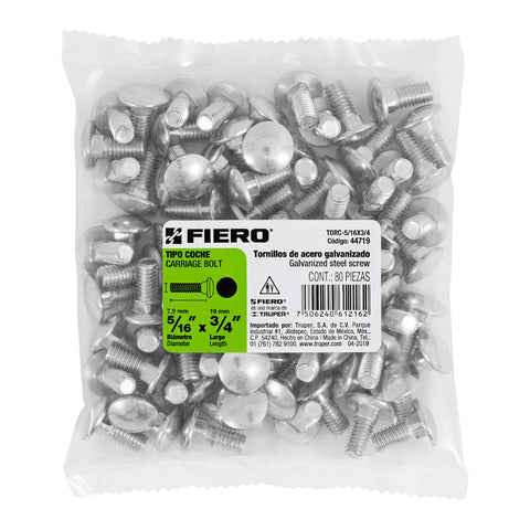 Bolsa con 80 tornillos 5/16' x 3/4' tipo coche, FIERO | TORC-5/16X3/4 | 44719