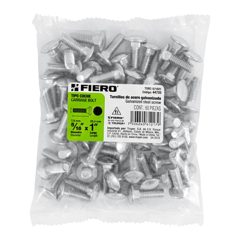 Bolsa con 60 tornillos 5/16' x 1' tipo coche, FIERO | TORC-5/16X1 | 44720