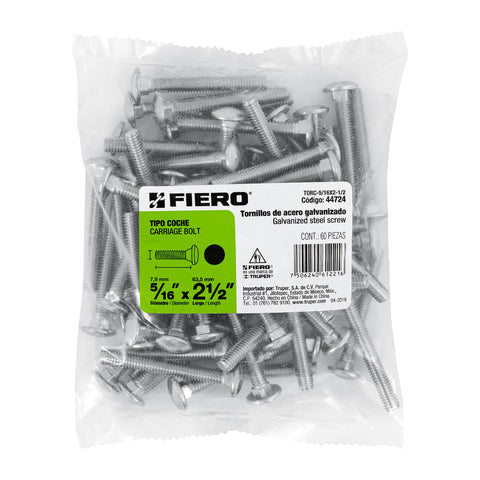 Bolsa con 60 tornillos 5/16' x 2-1/2' tipo coche, FIERO | TORC-5/16X2-1/2 | 44724