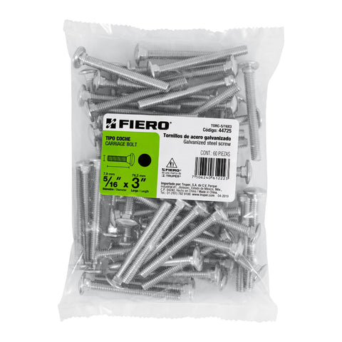 Bolsa con 60 tornillos 5/16' x 3' tipo coche, FIERO | TORC-5/16X3 | 44725