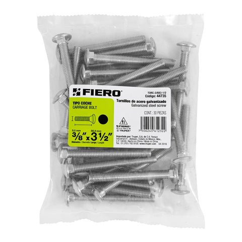 Bolsa con 30 tornillos 3/8' x 3-1/2' tipo coche, FIERO | TORC-3/8X3-1/2 | 44735