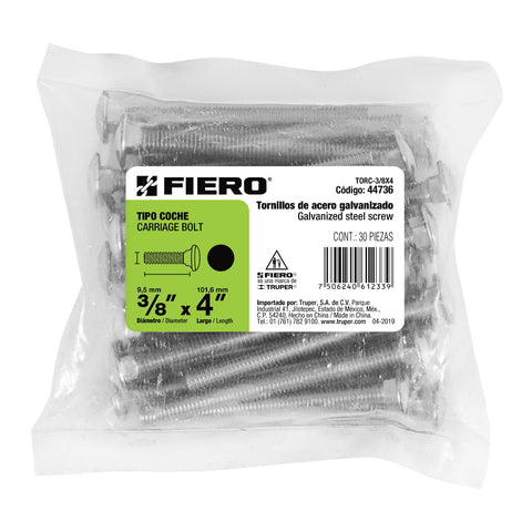 Bolsa con 30 tornillos 3/8' x 4' tipo coche, FIERO | TORC-3/8X4 | 44736