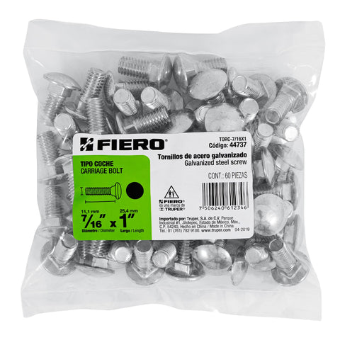 Bolsa con 60 tornillos 7/16' x 1' tipo coche, FIERO | TORC-7/16X1 | 44737