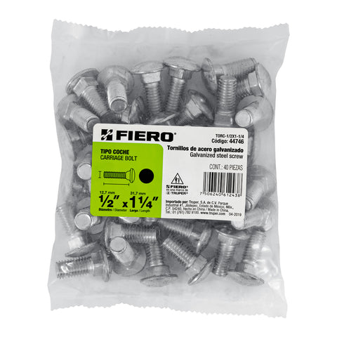 Bolsa con 40 tornillos 1/2' x 1-1/4' tipo coche, FIERO | TORC-1/2X1-1/4 | 44746