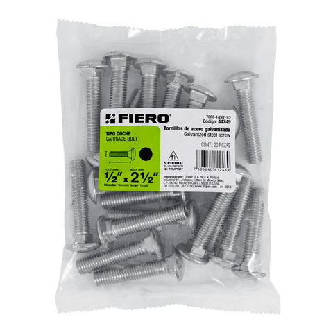 Bolsa con 20 tornillos 1/2' x 2-1/2' tipo coche, FIERO | TORC-1/2X2-1/2 | 44749