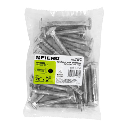 Bolsa con 20 tornillos 1/2' x 3' tipo coche, FIERO | TORC-1/2X3 | 44750