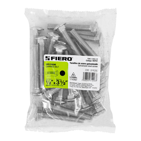 Bolsa con 20 tornillos 1/2' x 3-1/2' tipo coche, FIERO | TORC-1/2X3-1/2 | 44751