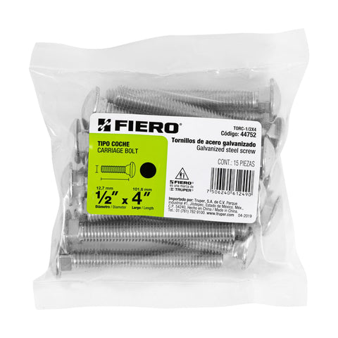 Bolsa con 15 tornillos 1/2' x 4' tipo coche, FIERO | TORC-1/2X4 | 44752