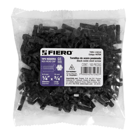Bolsa con 100 tornillos 1/4' x 3/4' acero grado 5, FIERO | TOR5-1/4X3/4 | 44764
