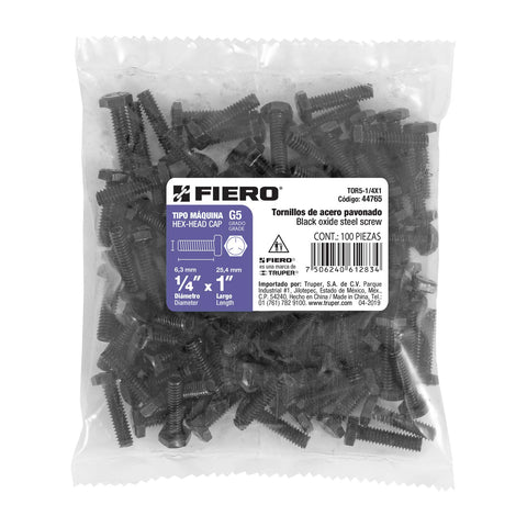 Bolsa con 100 tornillos 1/4' x 1' acero grado 5, FIERO | TOR5-1/4X1 | 44765