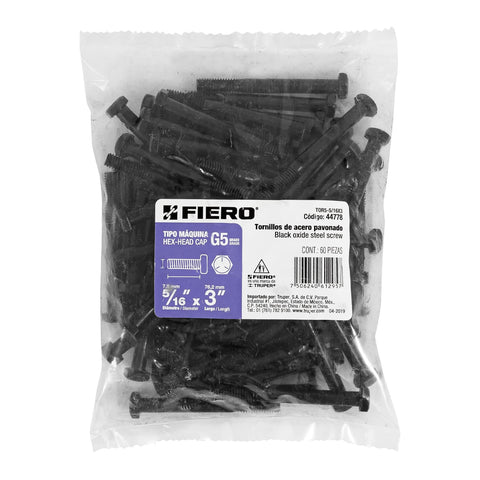 Bolsa con 60 tornillos 5/16' x 3' acero grado 5, FIERO | TOR5-5/16X3 | 44778