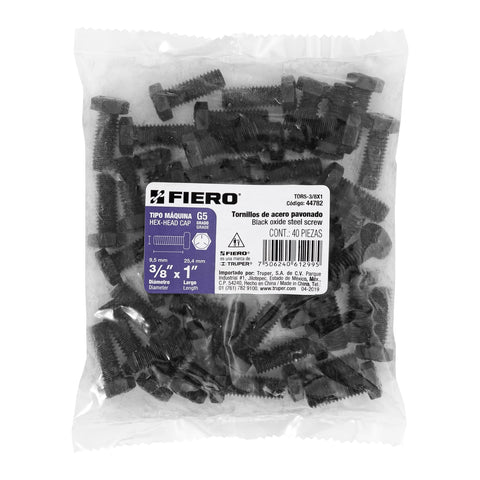 Bolsa con 40 tornillos 3/8' x 1' acero grado 5, FIERO | TOR5-3/8X1 | 44782
