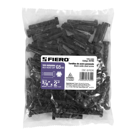 Bolsa con 60 tornillos 3/8' x 2' acero grado 5, FIERO | TOR5-3/8X2 | 44785