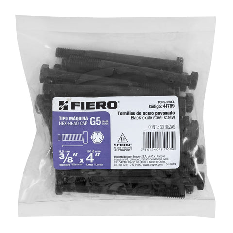 Bolsa con 30 tornillos 3/8' x 4' acero grado 5, FIERO | TOR5-3/8X4 | 44789
