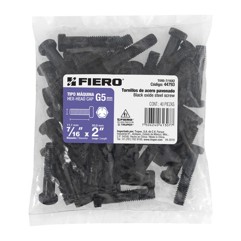 Bolsa con 40 tornillos 7/16' x 2' acero grado 5, FIERO | TOR5-7/16X2 | 44793