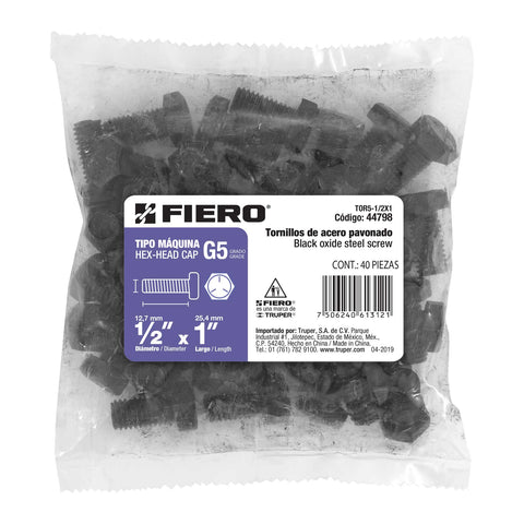 Bolsa con 40 tornillos 1/2' x 1' acero grado 5, FIERO | TOR5-1/2X1 | 44798