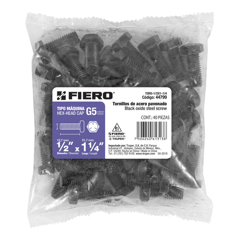 Bolsa con 40 tornillos 1/2' x 1-1/4' acero grado 5, FIERO | TOR5-1/2X1-1/4 | 44799