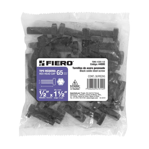 Bolsa con 30 tornillos 1/2' x 1-1/2' acero grado 5, FIERO | TOR5-1/2X1-1/2 | 44800