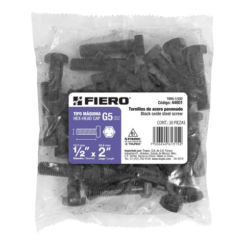 Bolsa con 30 tornillos 1/2' x 2' acero grado 5, FIERO | TOR5-1/2X2 | 44801