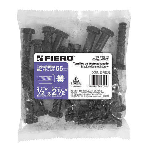 Bolsa con 20 tornillos 1/2' x 2-1/2' acero grado 5, FIERO | TOR5-1/2X2-1/2 | 44802