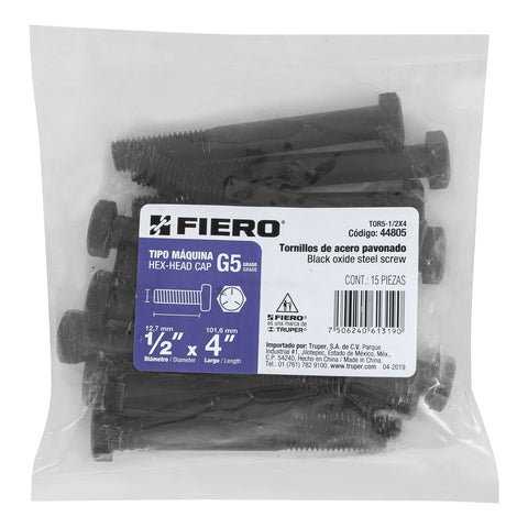 Bolsa con 15 tornillos 1/2' x 4' acero grado 5, FIERO | TOR5-1/2X4 | 44805