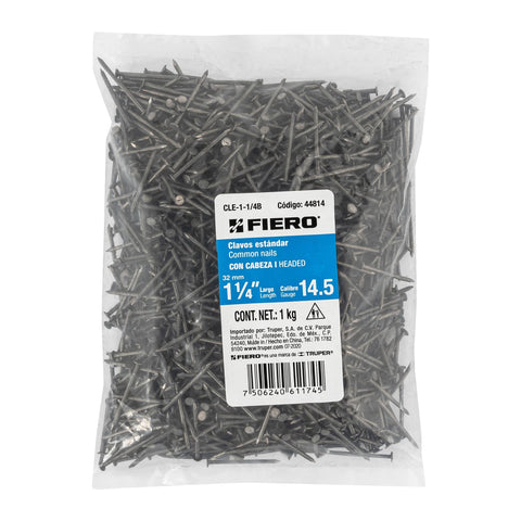 Bolsa con 1 kg de clavo estándar 1-1/4' con cabeza, FIERO | CLE-1-1/4B | 44814