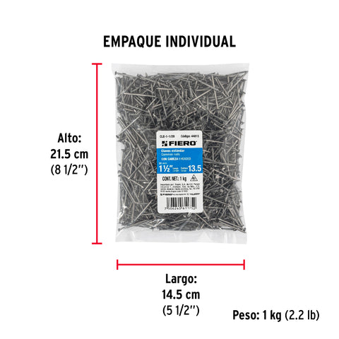 Bolsa con 1 kg de clavo estándar 1-1/2' con cabeza, FIERO | CLE-1-1/2B | 44815