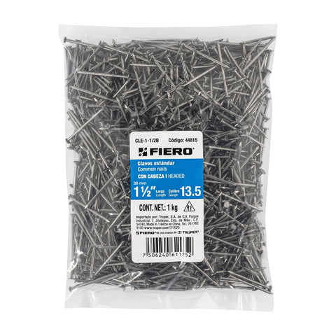 Bolsa con 1 kg de clavo estándar 1-1/2' con cabeza, FIERO | CLE-1-1/2B | 44815