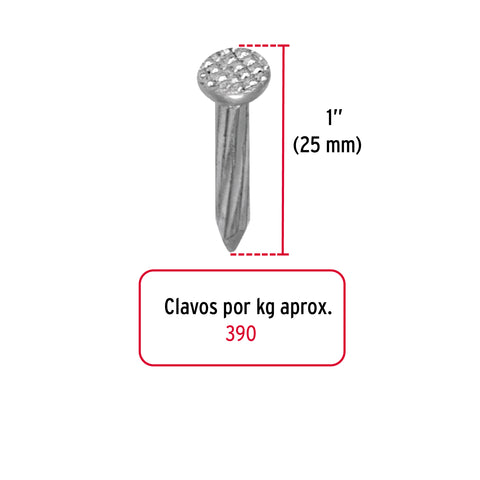 Kilo de clavos para concreto 1' galvanizado, caja de 25 kg | CLCG-1G | 44830