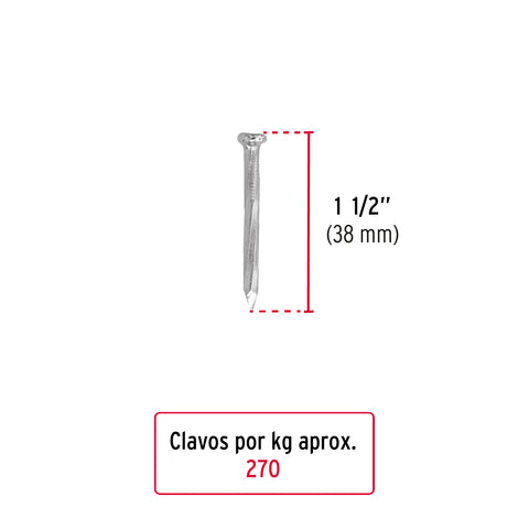 Kilo de clavos para concreto 1-1/2'galvanizado,caja de 25 kg | CLCG-1-1/2G | 44831