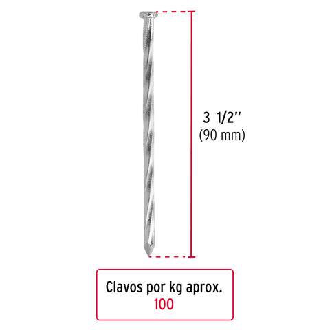 Kilo de clavos para concreto 3-1/2'galvanizado, caja de25 kg | CLCG-3-1/2G | 44835