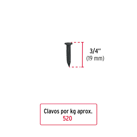 Kilo de clavos para concreto 3/4'negros, caja de 25kg, FIERO | CLCG-3/4N | 44843