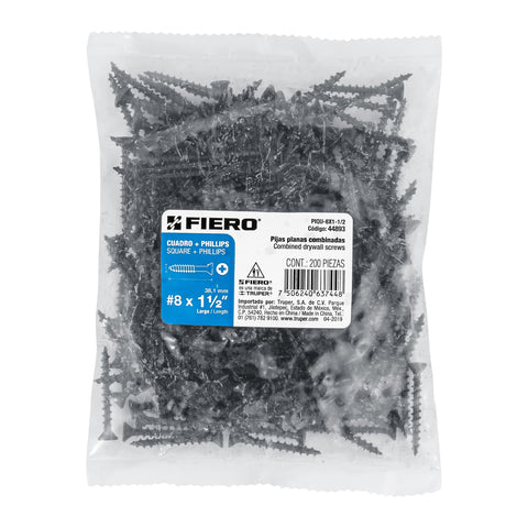 Bolsa con 200 pijas #8 x 1-1/2' combinadas (cuadro+Phillips) | PIQU-8X1-1/2 | 44893