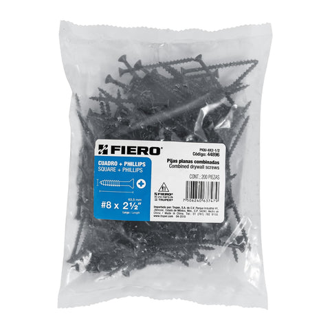Bolsa con 200 pijas #8 x 2-1/2' combinadas (cuadro+Phillips) | PIQU-8X2-1/2 | 44896