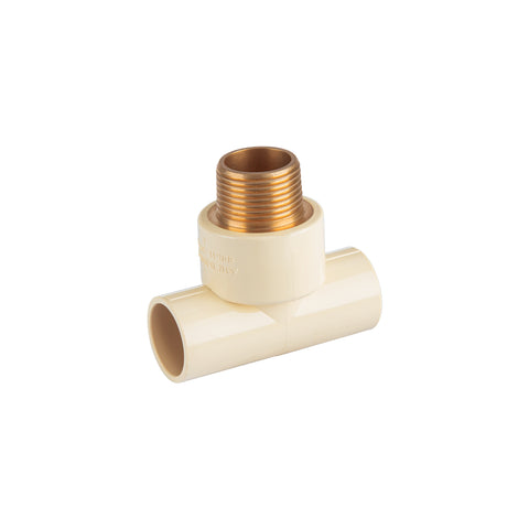 Tee de CPVC 3/4' rosca central macho inserto latón, FOSET | CPVC-714 | 44914