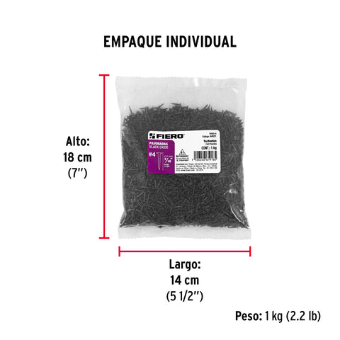 Bolsa con 1 kg de tachuelas pavonadas No. 4, FIERO | TAVO-4 | 44931