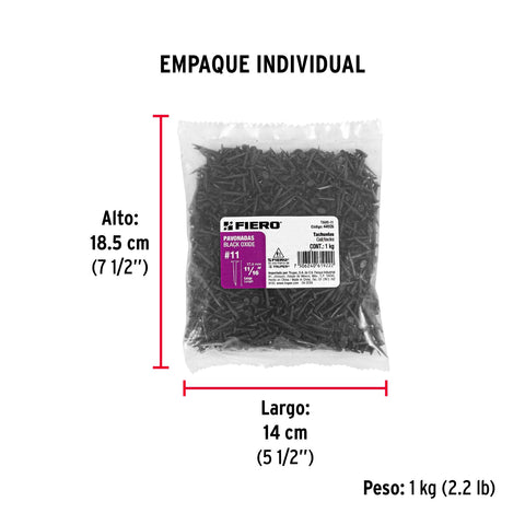 Bolsa con 1 kg de tachuelas pavonadas No. 11, FIERO | TAVO-11 | 44935