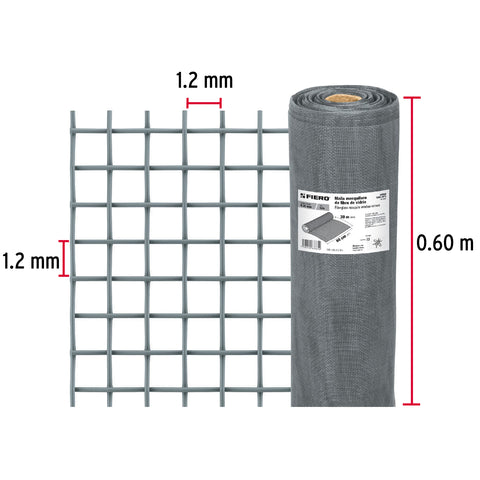 Rollo de 30 m x 0.6 m malla mosquitera fibra de vidrio gris | TEMO-06FG | 44949