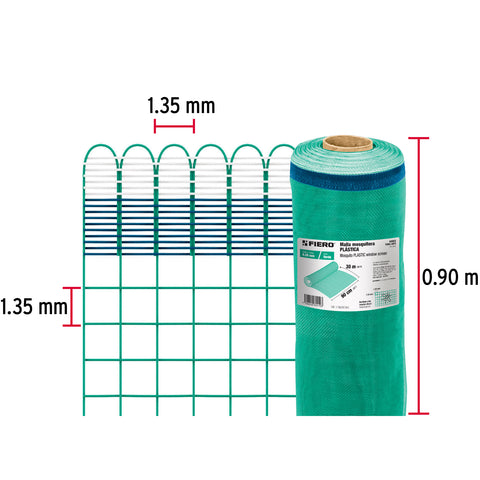 Rollo de 30 m x 0.9 m de malla mosquitera plástica verde | TEMO-09PV | 44952