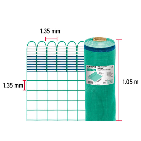 Rollo de 30 m x 1.05 m de malla mosquitera plástica verde | TEMO-10PV | 44953