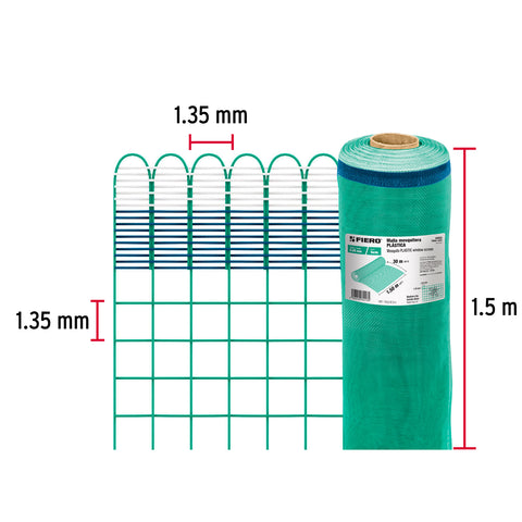 Rollo de 30 m x 1.5 m de malla mosquitera plástica verde | TEMO-15PV | 44955