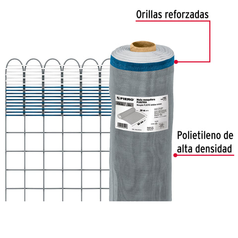 Rollo de 30 m x 0.6 m de malla mosquitera plástica gris | TEMO-06PG | 44957