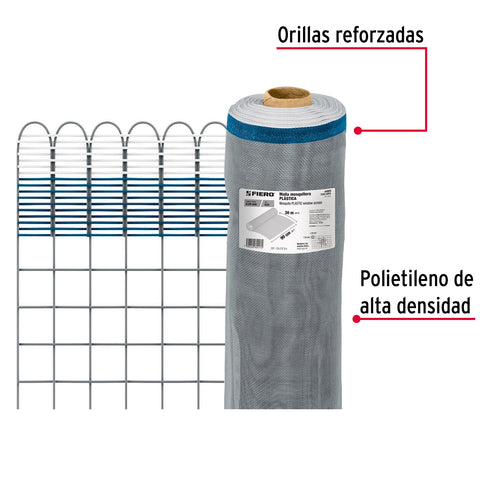Rollo de 30 m x 0.9 m de malla mosquitera plástica gris | TEMO-09PG | 44959