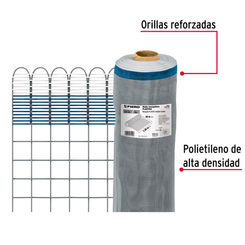Rollo de 30 m x 1.2 m de malla mosquitera plástica gris | TEMO-12PG | 44961