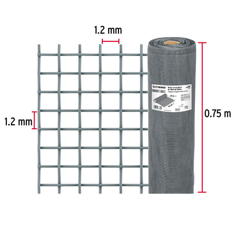 Rollo de 30 m x 0.75 m malla mosquitera fibra de vidrio gris | TEMO-07FG | 44964