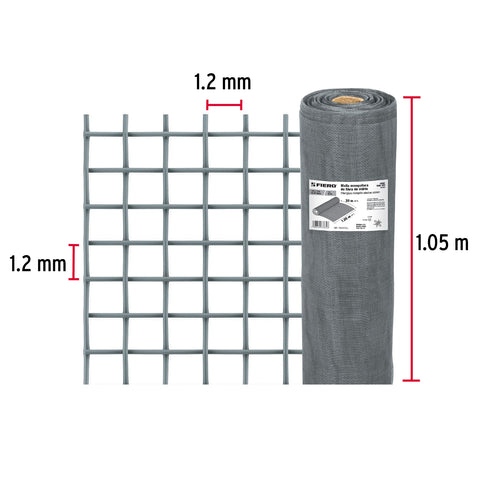 Rollo de 30 m x 1.05 m malla mosquitera fibra de vidrio gris | TEMO-10FG | 44981