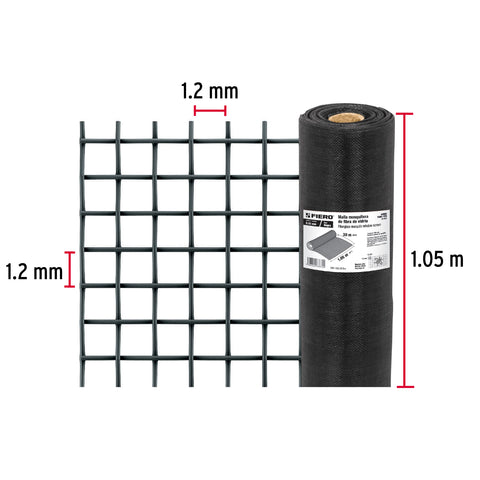 Rollo de 30 m x 1.05m malla mosquitera fibra de vidrio negra | TEMO-10FN | 44995