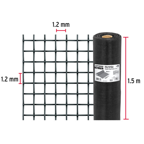 Rollo de 30 m x 1.5 m malla mosquitera fibra de vidrio negra | TEMO-15FN | 44997